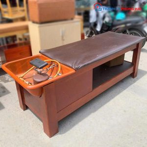 Giường Gội Đầu Khung Gỗ Đêm Da Cũ