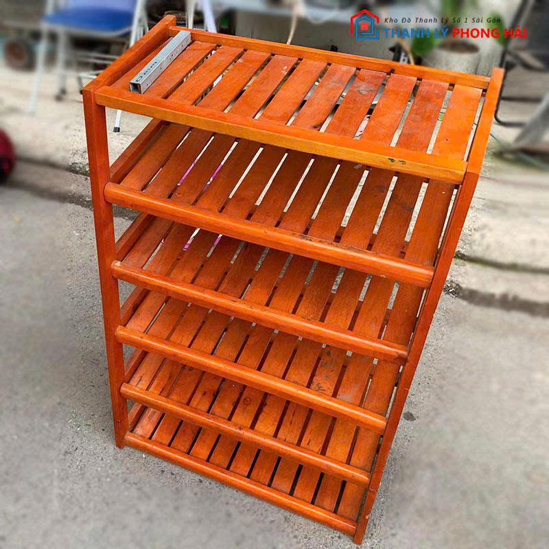 ke-dep-6-tang-go-tu-nhien-cu-1 Kệ Dép 6 Tầng Gỗ Tự Nhiên Cũ