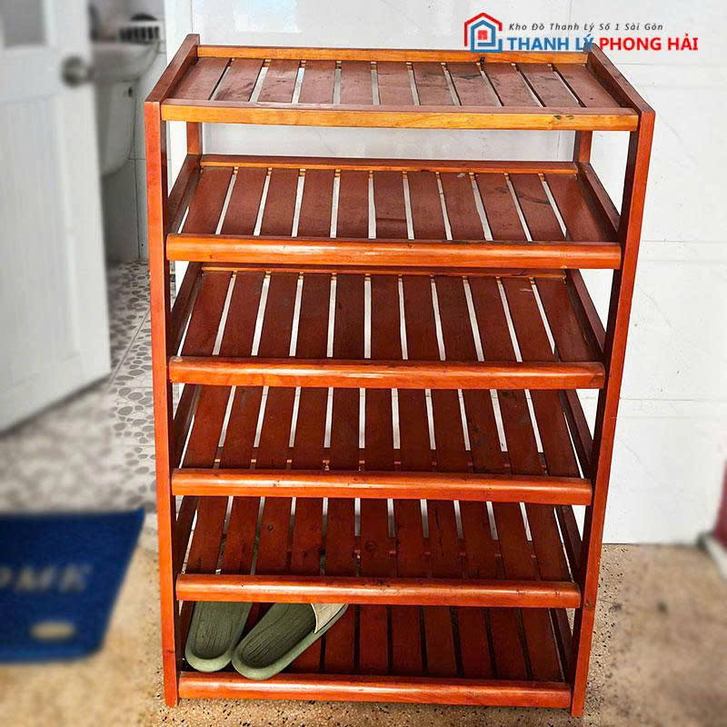 ke-dep-6-tang-go-tu-nhien-cu-2 Kệ Dép 6 Tầng Gỗ Tự Nhiên Cũ
