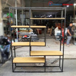 Kệ Trưng Bày Khung Sắt Mặt Gỗ Cũ