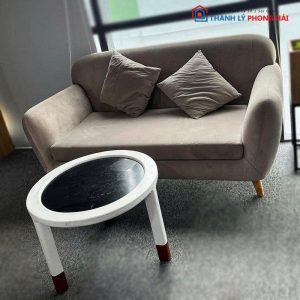 Sofa Băng Bọc Nhung Cũ Kèm Bàn Trà Tròn