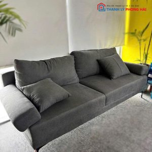 Sofa Băng Bọc Vải Xám Cũ Kèm 4 Gối