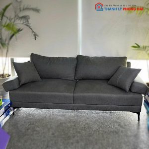 Sofa Băng Bọc Vải Xám Cũ Kèm 4 Gối