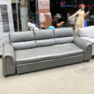 Sofa Bed 2m2 Kéo Thành Giường Bọc Da Xám Cũ