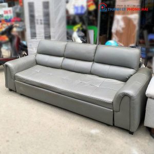 Sofa Bed 2m2 Kéo Thành Giường Bọc Da Xám Cũ