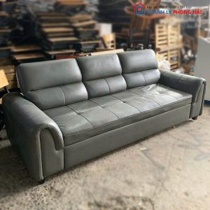 Sofa Bed 2m2 Kéo Thành Giường Bọc Da Xám Cũ