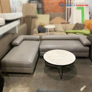 Sofa Góc L Bọc Da Cũ Kèm Bàn Kính