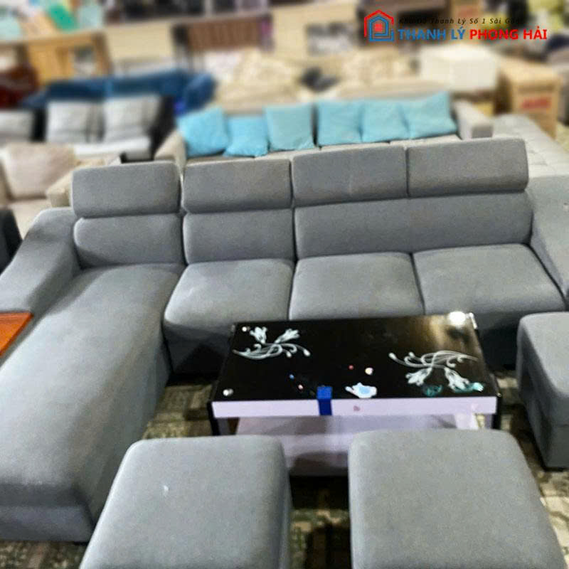 sofa-goc-l-boc-vai-xam-cu-1 Sofa Góc L Bọc Vải Xám Cũ