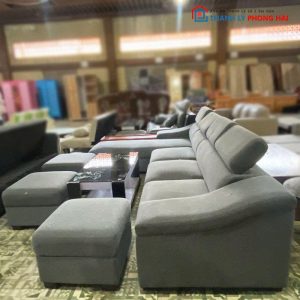 Sofa Góc L Bọc Vải Xám Cũ