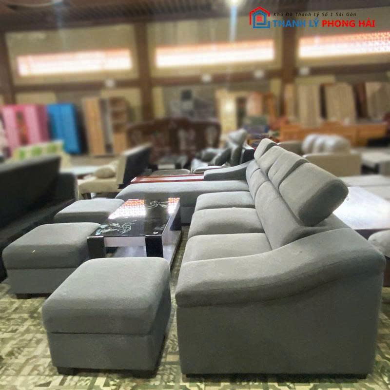 sofa-goc-l-boc-vai-xam-cu-2 Sofa Góc L Bọc Vải Xám Cũ