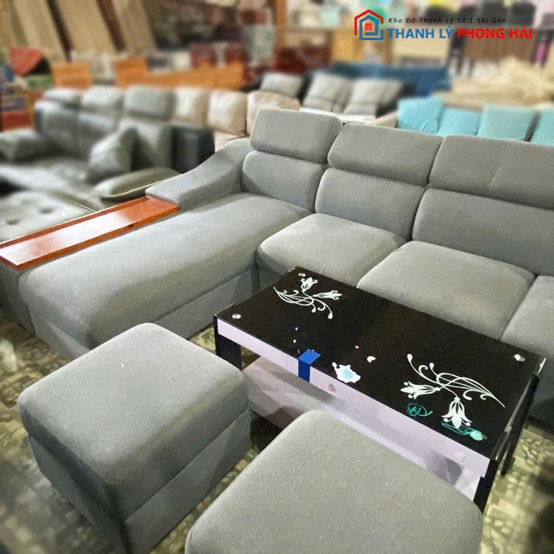 sofa-goc-l-boc-vai-xam-cu-3 Sofa Góc L Bọc Vải Xám Cũ