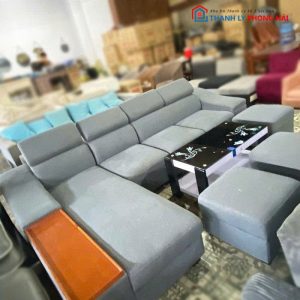 Sofa Góc L Bọc Vải Xám Cũ