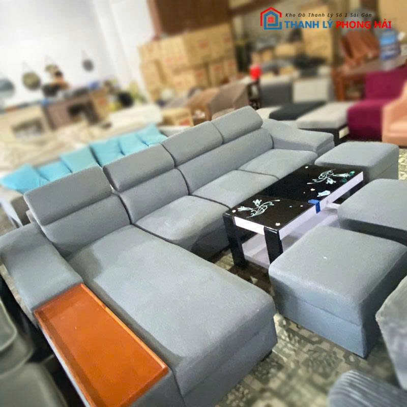 sofa-goc-l-boc-vai-xam-cu-4 Sofa Góc L Bọc Vải Xám Cũ
