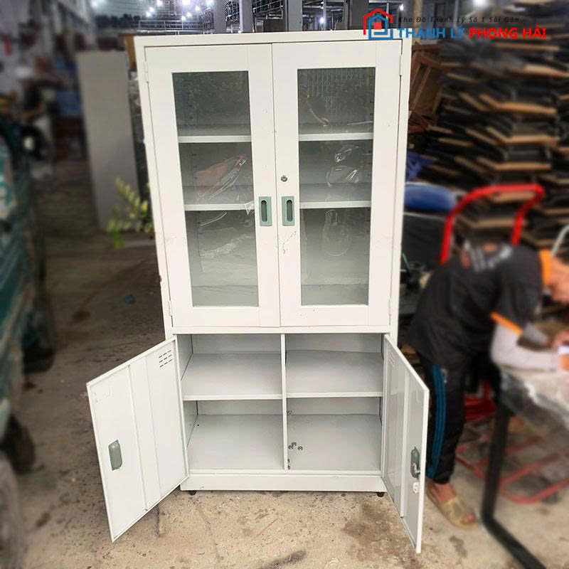 tu-ho-so-sat-4-canh-co-kinh-cu-2 Tủ Hồ Sơ Sắt 4 Cánh Có Kính Cũ