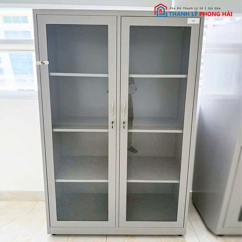 tu-ho-so-sat-4-tang-2-canh-kinh-cu-1 Tủ Hồ Sơ Sắt 4 Tầng 2 Cánh Kính Cũ