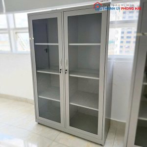Tủ Hồ Sơ Sắt 4 Tầng 2 Cánh Kính Cũ