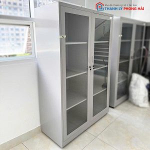 Tủ Hồ Sơ Sắt 4 Tầng 2 Cánh Kính Cũ