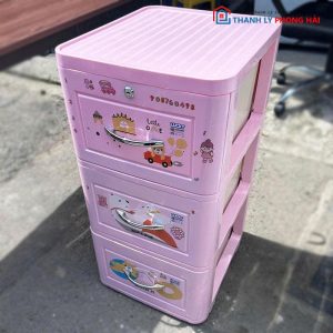 Tủ Nhựa 3 Tầng Cũ Màu Hồng 44cm