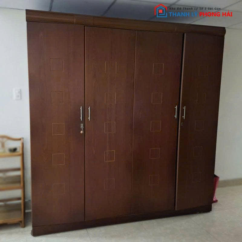tu-quan-ao-go-mdf-cu-4-canh-1 Tủ Quần Áo Gỗ MDF Cũ 4 Cánh Kèm Gương
