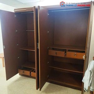 Tủ Quần Áo Gỗ MDF Cũ 4 Cánh Kèm Gương
