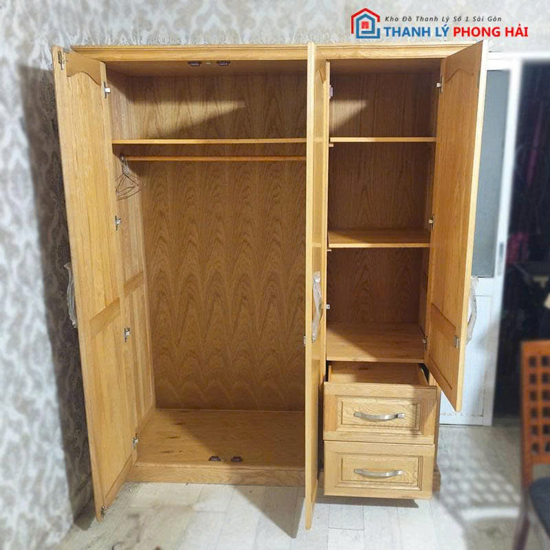 tu-quan-ao-go-soi-1m55-cu-3-canh-2 Tủ Quần Áo Gỗ Sồi 1m55 Cũ 3 Cánh