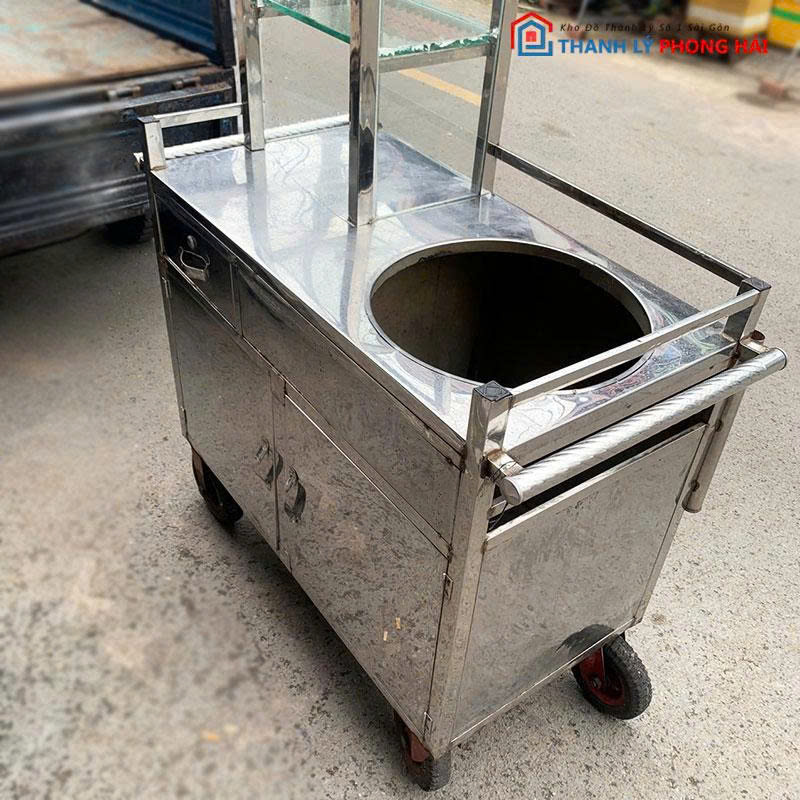 xe-ban-pho-inox-1m-cu-3 Xe Bán Phở Inox 1m Cũ Kèm Tủ Kính Trưng Bày