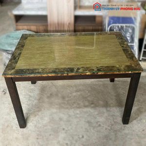 Bàn Ăn Mặt Kính Khung Gỗ Cũ