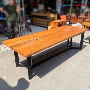 Bàn Họp 2m5 Cũ Mặt Gỗ Chân Sắt Chữ V