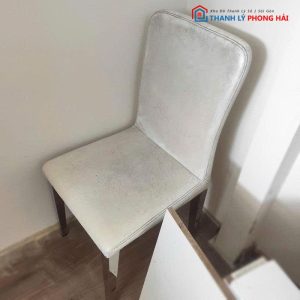 Bộ Bàn Ăn 6 Ghế Bọc Da Trắng Cũ