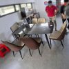 Bộ Bàn Ăn Chân Côn Kèm 6 Ghế Da Cũ