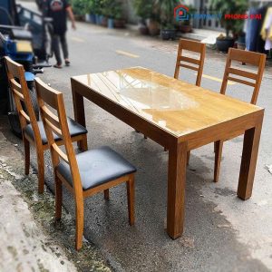 Bộ Bàn Ăn Gỗ Tự Nhiên 4 Ghế Có Đệm Cũ