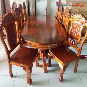 Bộ Bàn Ăn Gỗ Tự Nhiên 8 Ghế Cổ Điển Mới 99%