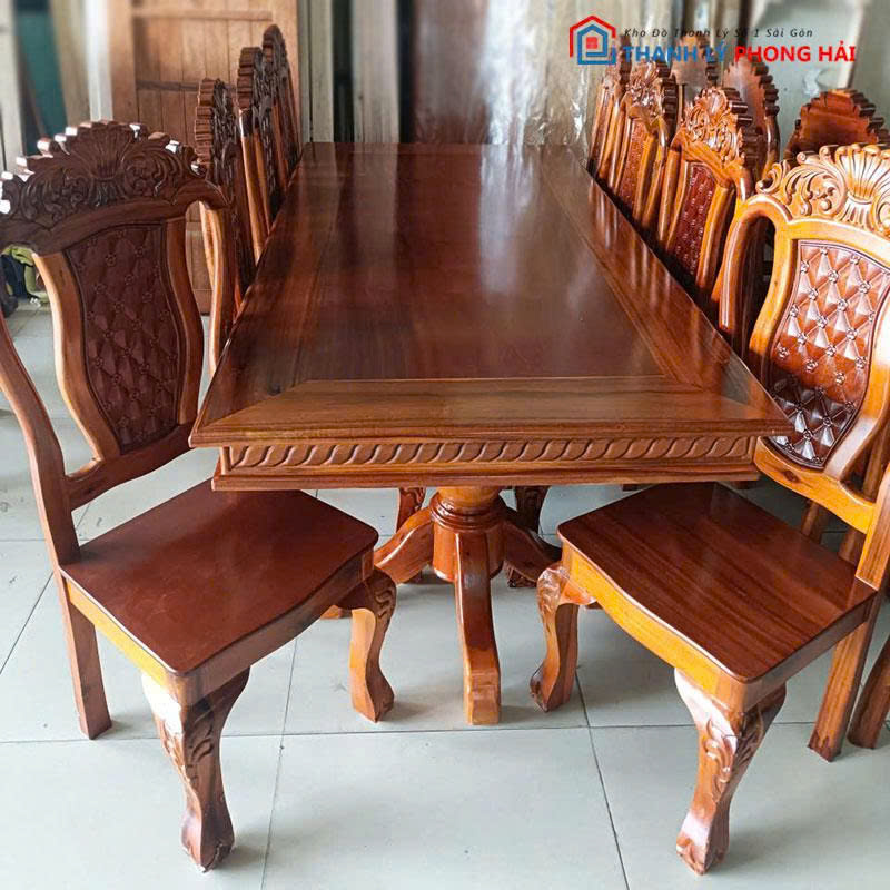 bo-ban-an-go-tu-nhien-8-ghe-co-dien-2 Bộ Bàn Ăn Gỗ Tự Nhiên 8 Ghế Cổ Điển Mới 99%