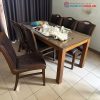 Bộ Bàn Ăn Gỗ Tự Nhiên Cũ Kèm Ghế Bọc Đệm Da