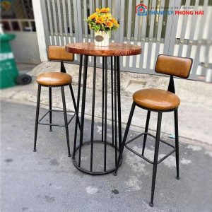 Bộ Bàn Ghế Bar Cao Kèm 2 Ghế Mặt Đệm Mới 99%