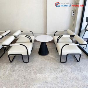 Bộ Bàn Ghế Bọc Da Kèm Bàn Chân Chuông Mới 99%