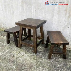 Bộ Bàn Ghế Cafe Cóc Gỗ Thông Mới 99%