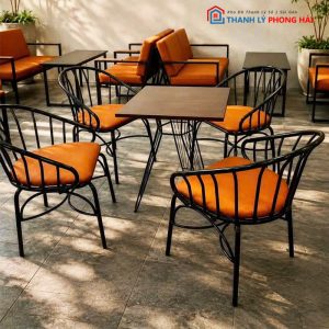 Bộ Bàn Ghế Cafe Khung Sắt Mới 99%