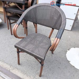 Bộ Bàn Ghế Cafe Mây Kèm Bàn Tròn Chân Sắt Cũ