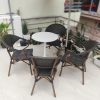Bộ Bàn Ghế Cafe Mây Kèm Bàn Tròn Chân Sắt Cũ