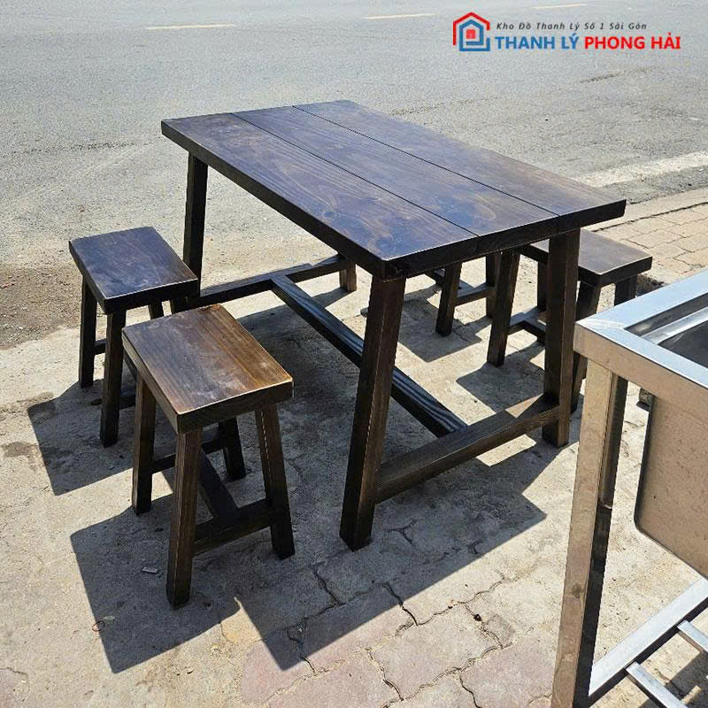 bo-ban-ghe-quan-an-1m2-go-thong Bộ Bàn Ghế Quán Ăn 1m2 Gỗ Thông Mới 99%