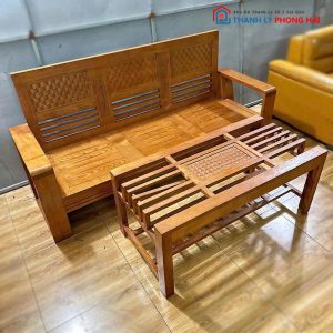 Bộ Salon Gỗ Tự Nhiên 2 Món Cũ