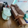 Bộ Sofa Bọc Da Cũ Kèm Bàn Oval 2 Tầng