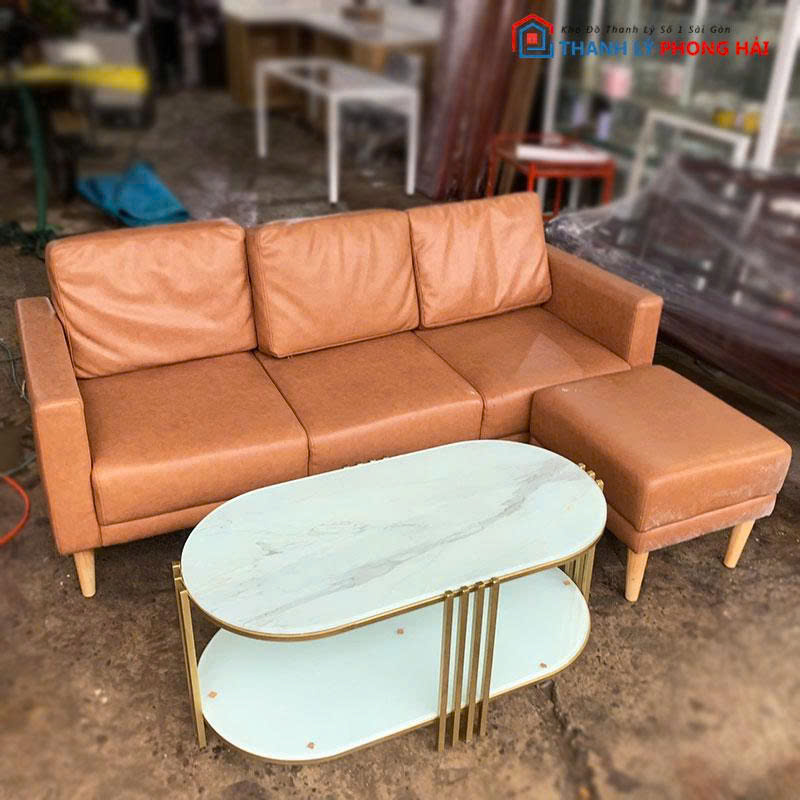 bo-sofa-boc-da-cu-kem-ban-3 Bộ Sofa Bọc Da Cũ Kèm Bàn Oval 2 Tầng