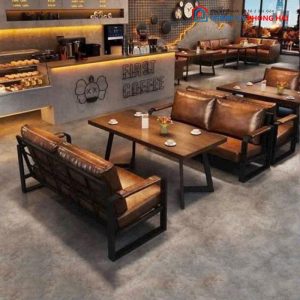 Bộ Sofa Cafe 2 Ghế Đôi Kèm Bàn Mặt Gỗ Mới 99%