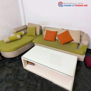 Bộ Sofa Góc L Bọc Nỉ Cũ Màu Xanh
