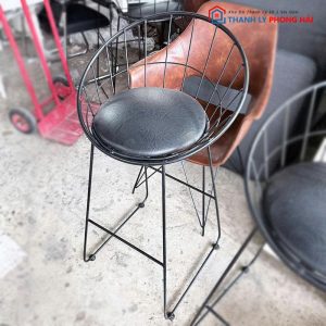 Ghế Bar Sắt Chân Cao Kèm Đệm Da Cũ