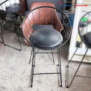 Ghế Bar Sắt Chân Cao Kèm Đệm Da Cũ