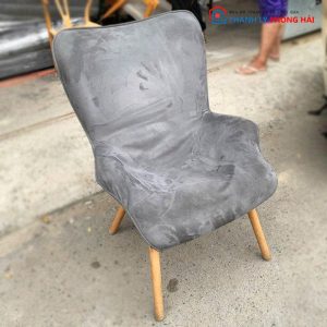 Ghế Cafe Bọc Nhung Xám Chân Gỗ Cũ
