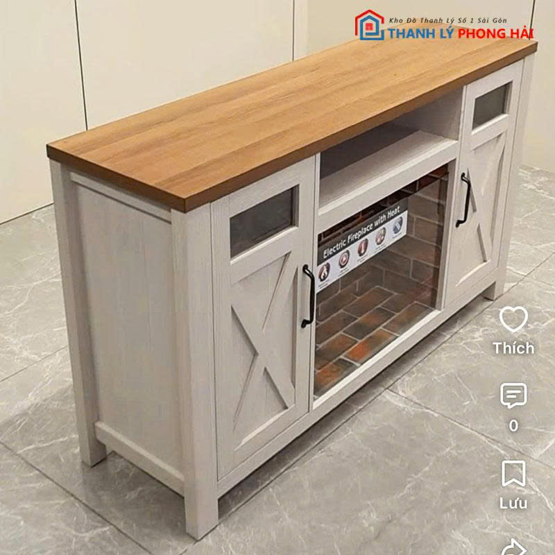 ke-tivi-go-mdf-1m38-kem-lo-suoi-dien-1 Kệ Tivi Gỗ MDF 1m38 Kèm Lò Sưởi Điện Mới 99%